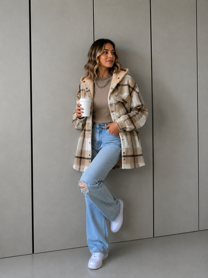 TALLULAH™ - Relaxed Fit Hooded Plaid Jacket