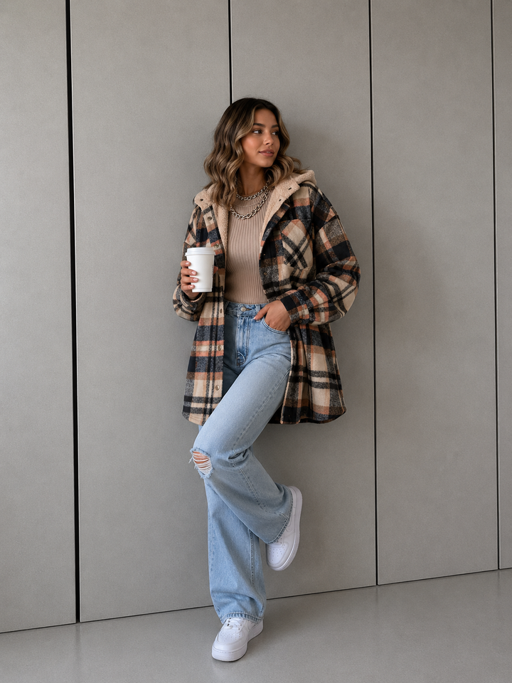 TALLULAH™ - Relaxed Fit Hooded Plaid Jacket