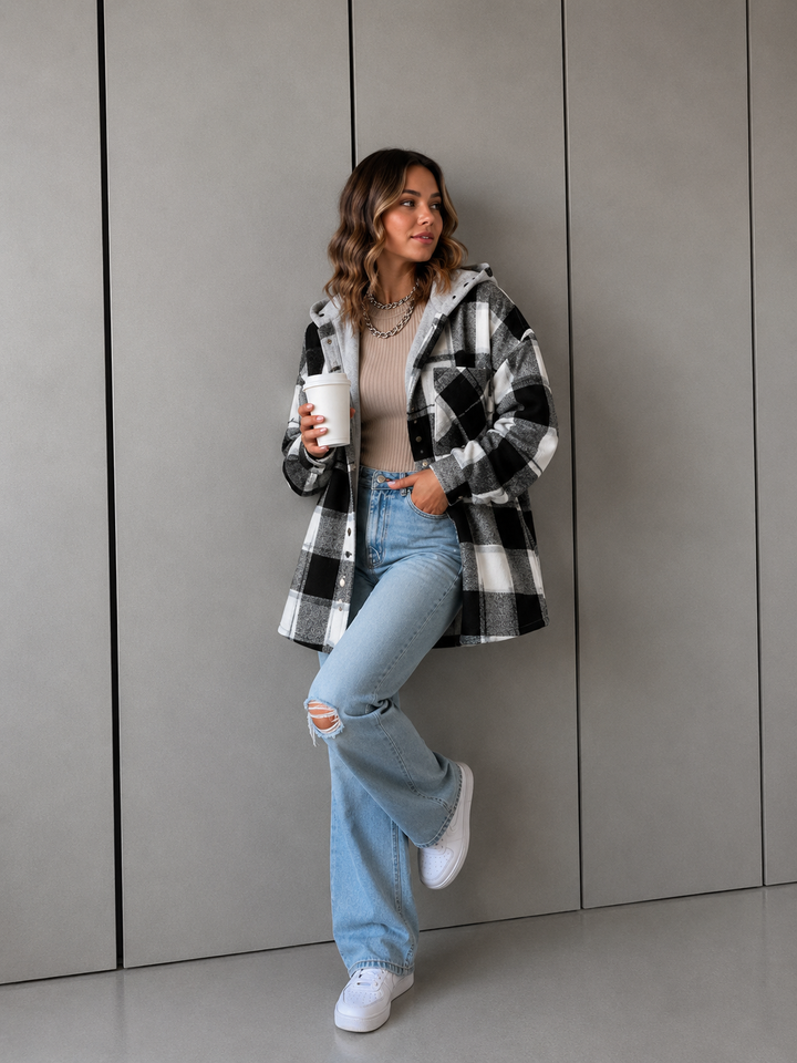 TALLULAH™ - Relaxed Fit Hooded Plaid Jacket