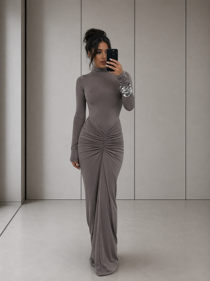BETTY™ - Classy Ruched Long Sleeve Mock Bodycon Maxi Dress