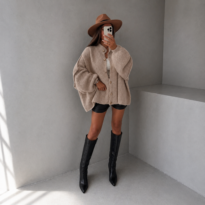 VANDANA™ - Classic Button-Down Long Sleeve Cardigan