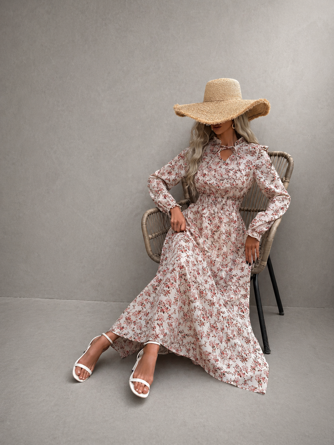 MOREN™ - Elegant Long Sleeve Floral Print A-Line Dress
