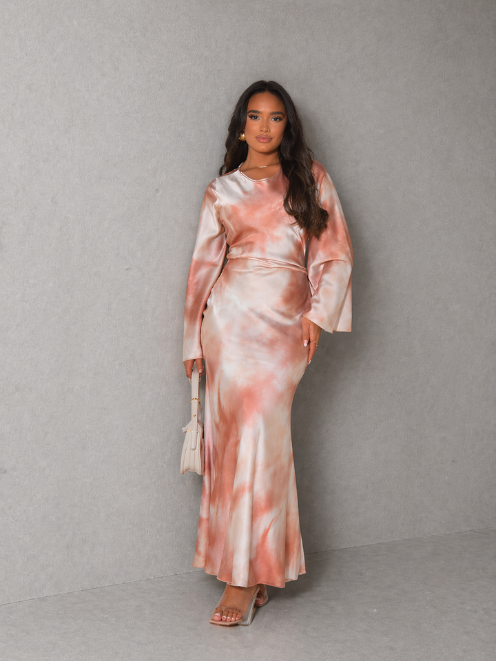 ARIANA™ – Elegant Satin Fitted with Tie Back Maxi Dress