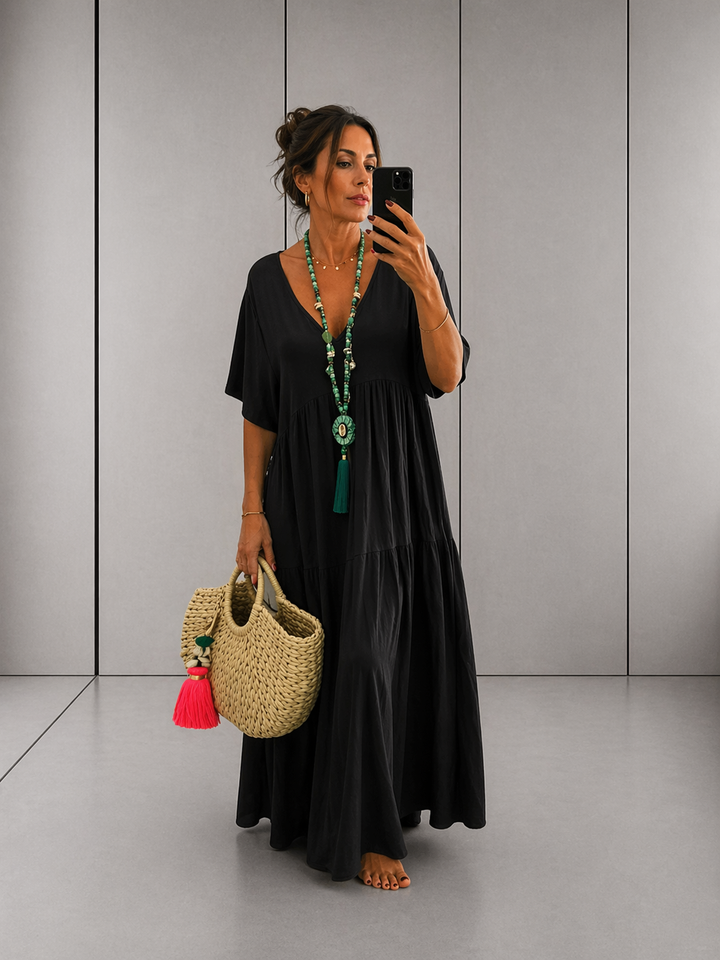 LINNEA™ – Soft Ruffle V-Neck Maxi Dress