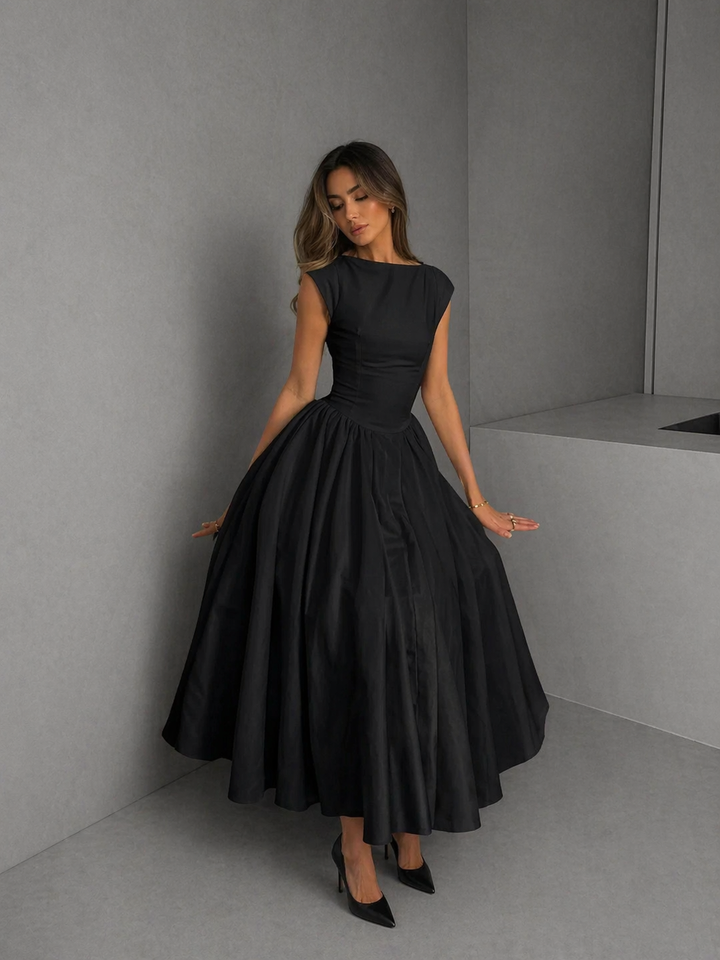 CLARISSA™ – Chic Bardot Backless Maxi Dress