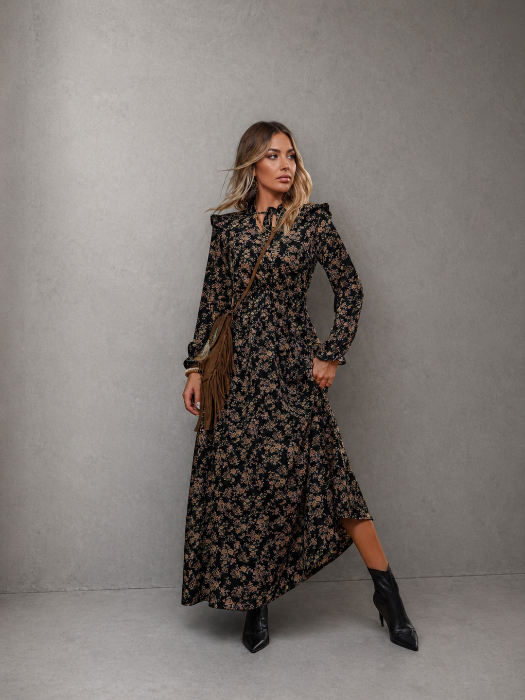 MOREN™ - Elegant Long Sleeve Floral Print A-Line Dress