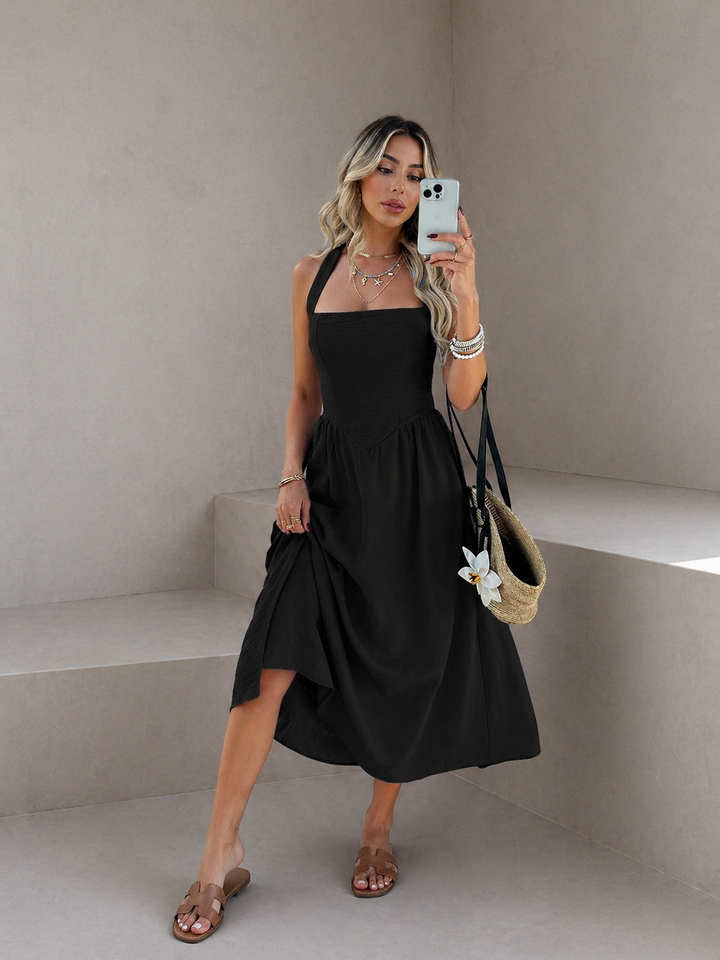 MYRNA™ - Vintage Summer Sleeveless Halter Neck A Line Maxi Dress