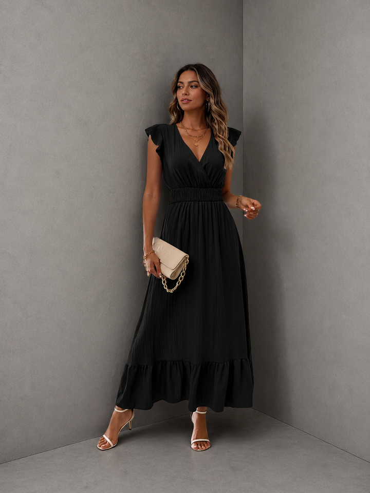 CATALINA™ – Elegant Shirred V Neck Maxi Dress