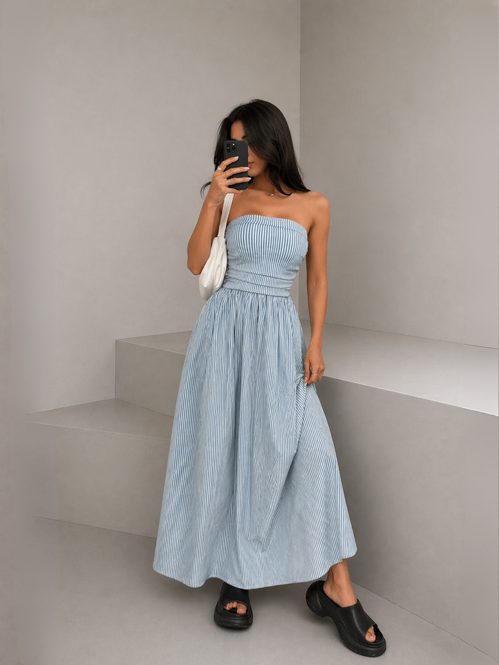 TRELLY™ – Classic Striped Summer Tube Maxi Dress