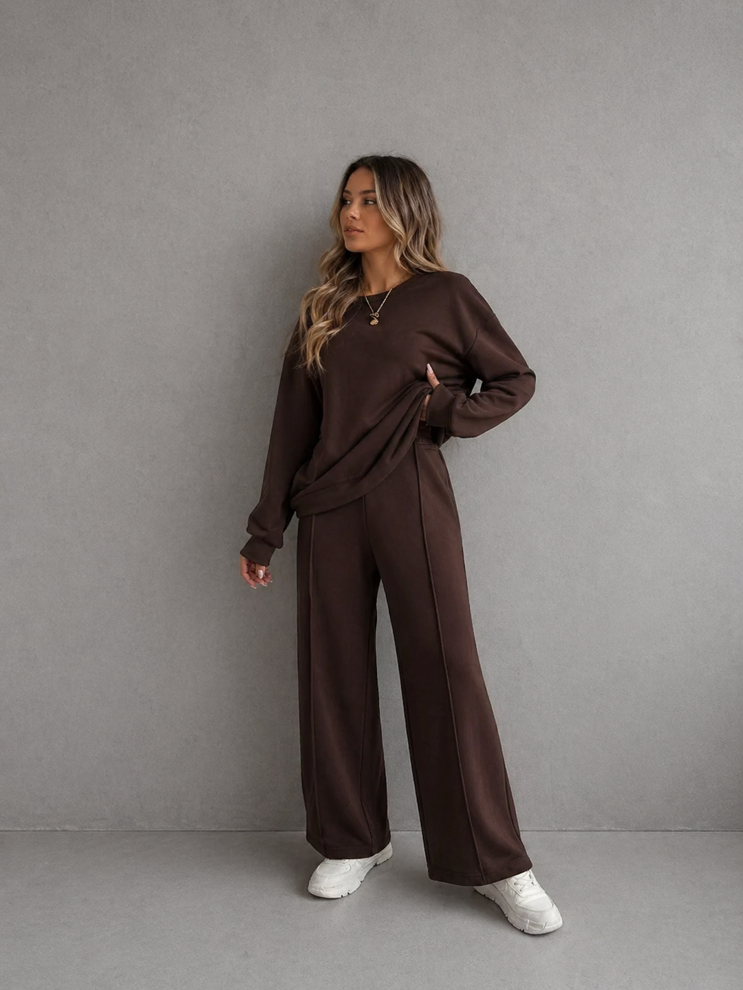 BETH™ - Casual Solid Color Sweatshirt & Pants Set for Outdoor Comfort