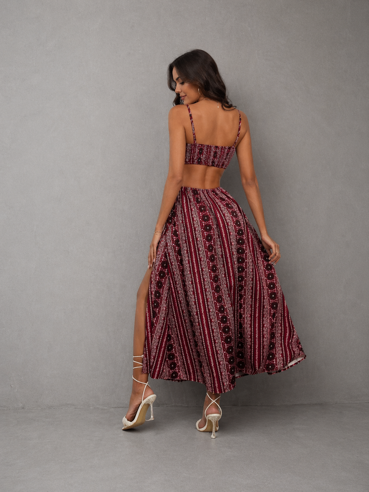 SELENA™ – Printed Open-Back Slit Dress