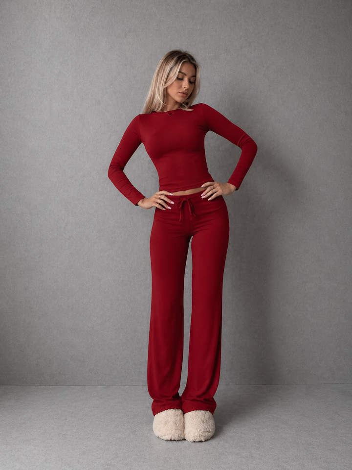 CECILY™ – Slim Fit Long Sleeve Crop Tee & Pants Matching Set