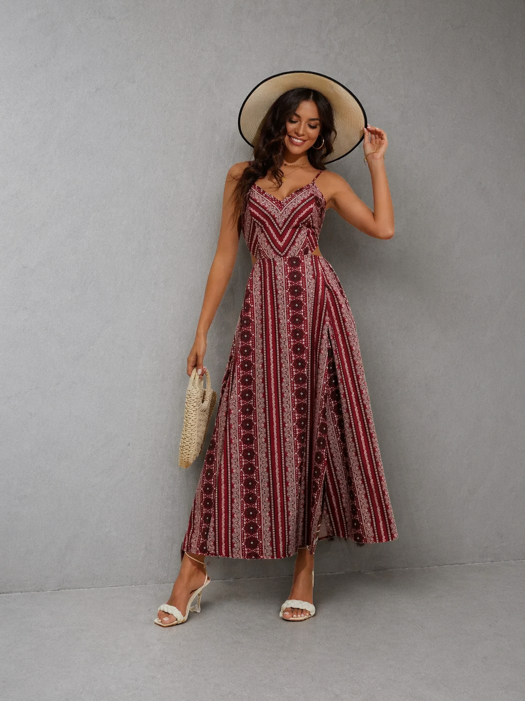 SELENA™ – Printed Open-Back Slit Dress