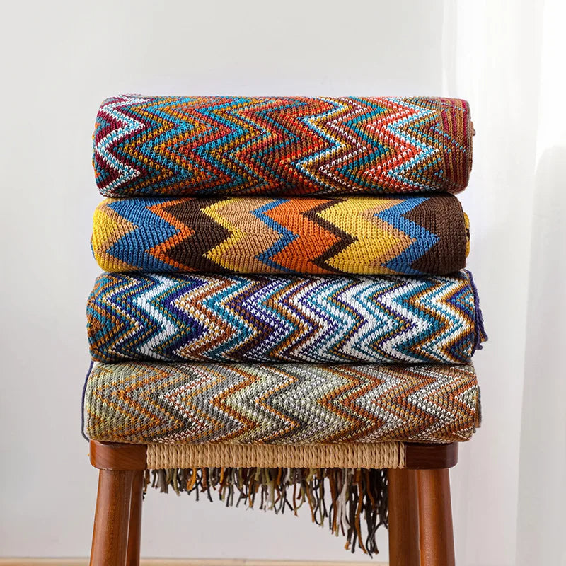 Boho Stripe Tassel Throw Blanket