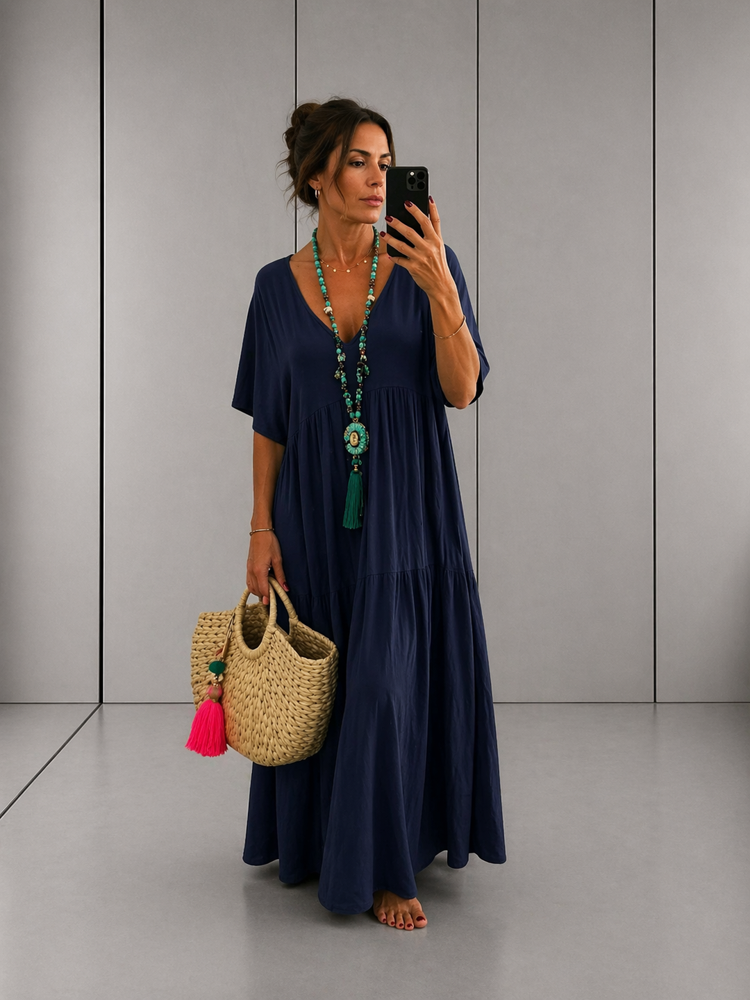 LINNEA™ – Soft Ruffle V-Neck Maxi Dress