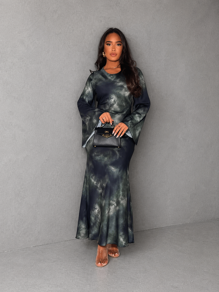 ARIANA™ – Elegant Satin Fitted with Tie Back Maxi Dress