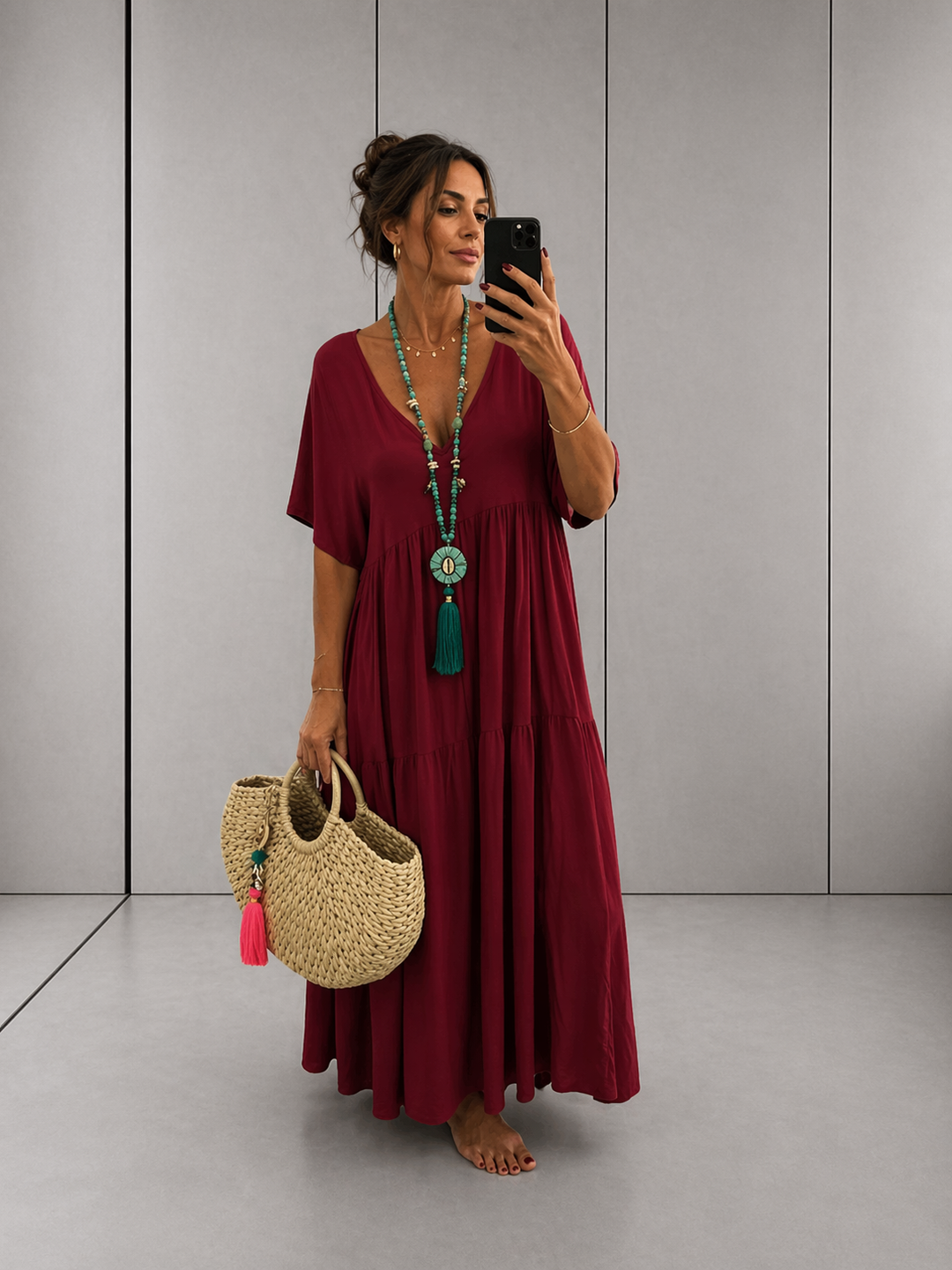 LINNEA™ – Soft Ruffle V-Neck Maxi Dress