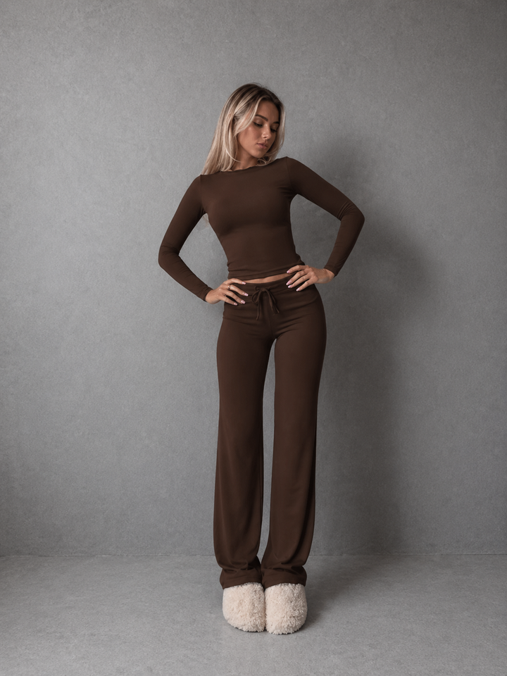 CECILY™ – Slim Fit Long Sleeve Crop Tee & Pants Matching Set