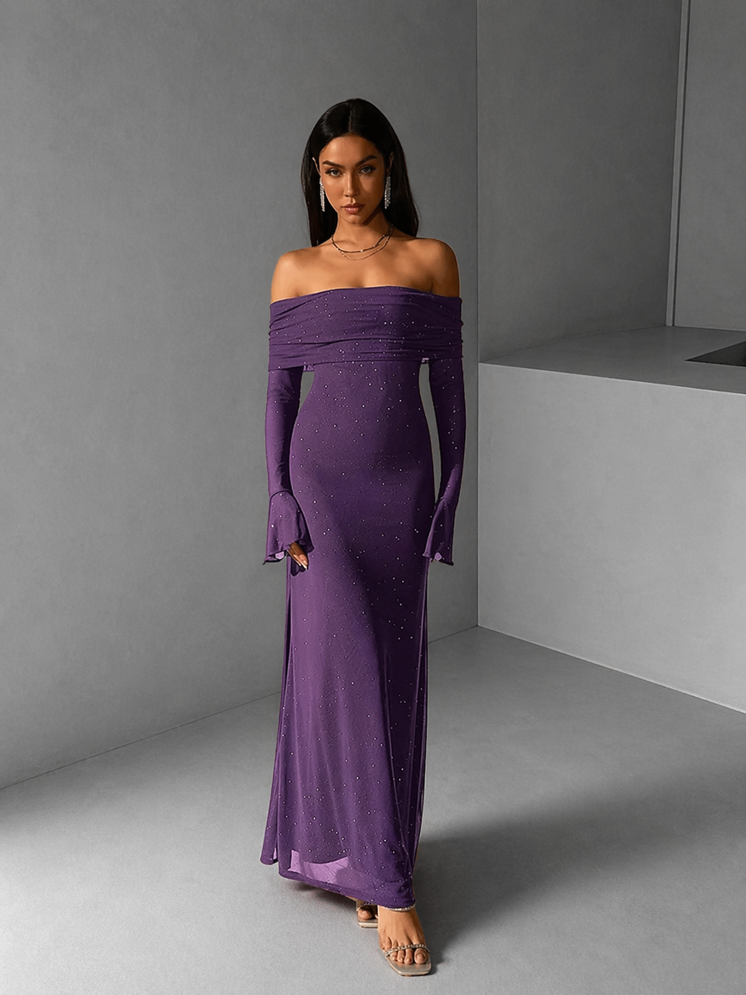 ANDREA™ - Women's Off-The-Shoulder Ruched Contrast Sequin Bodycon Dress