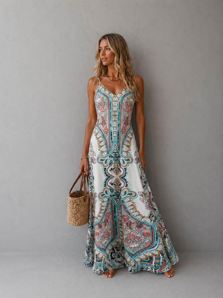 OTTILIE™ – Boho Floral Print Sleeveless Dress