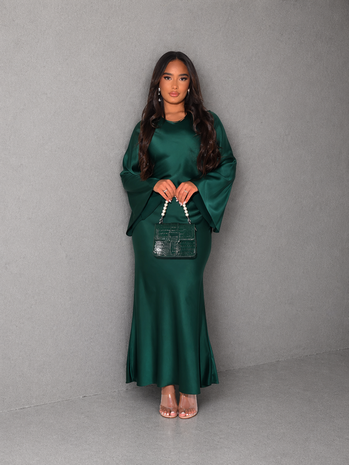 ARIANA™ – Elegant Satin Fitted with Tie Back Maxi Dress