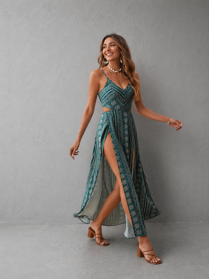 SELENA™ – Printed Open-Back Slit Dress