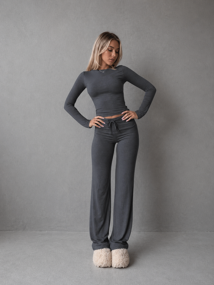 CECILY™ – Slim Fit Long Sleeve Crop Tee & Pants Matching Set