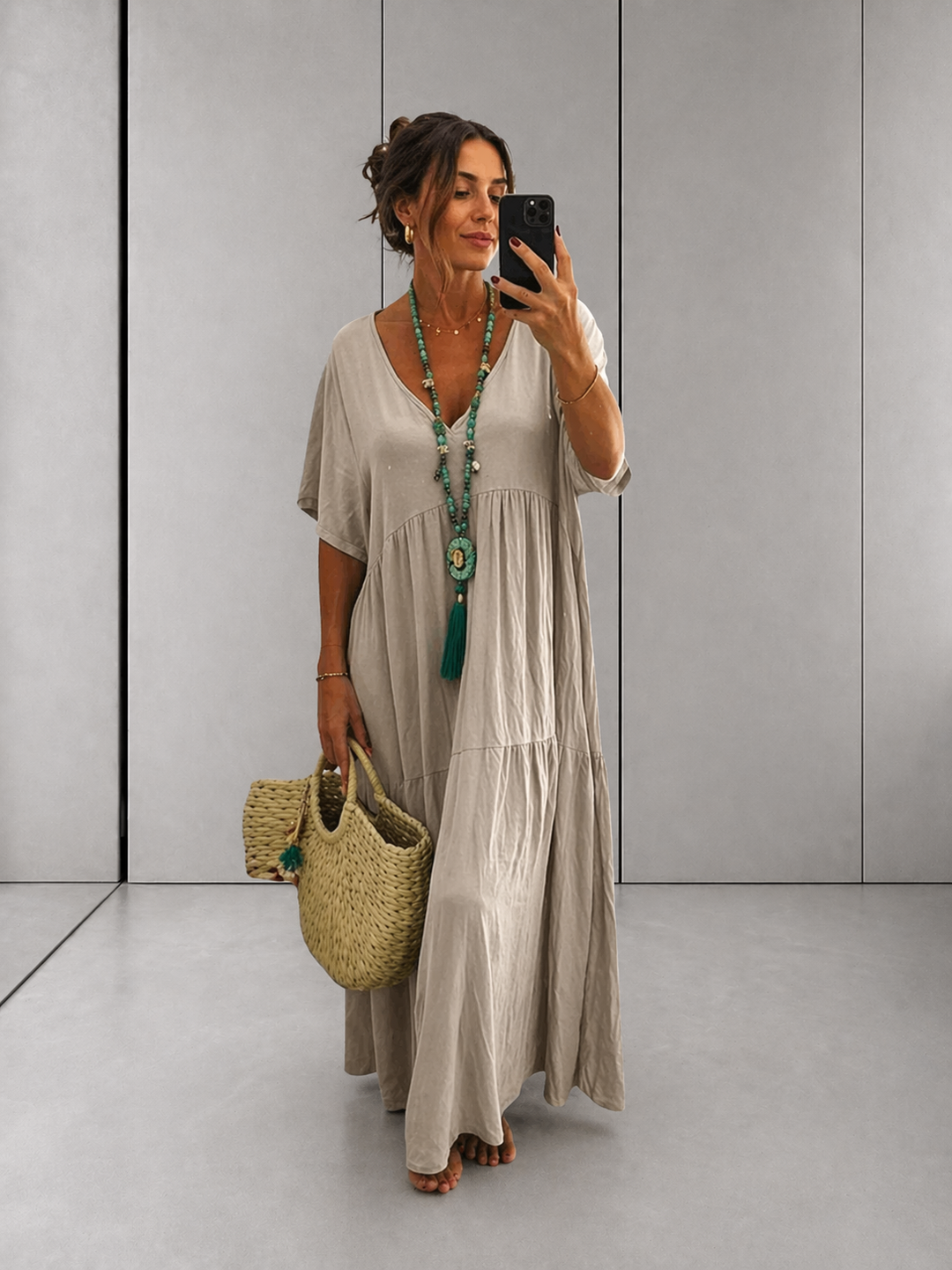 LINNEA™ – Soft Ruffle V-Neck Maxi Dress