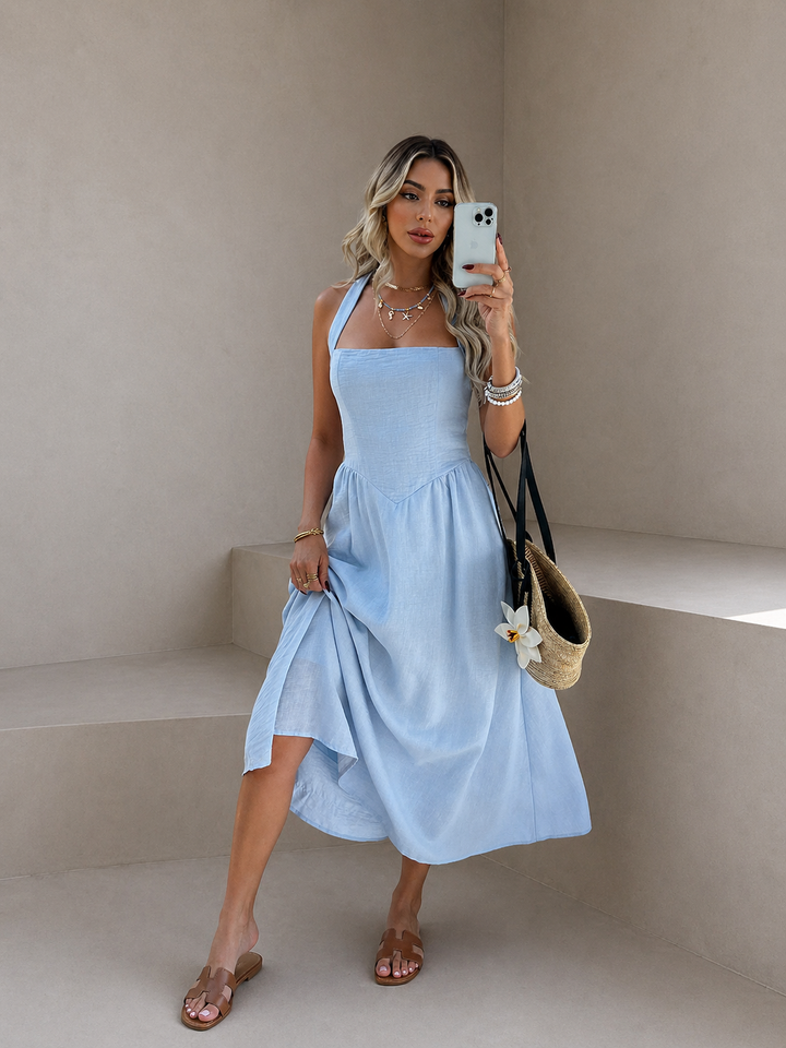 MYRNA™ - Vintage Summer Sleeveless Halter Neck A Line Maxi Dress