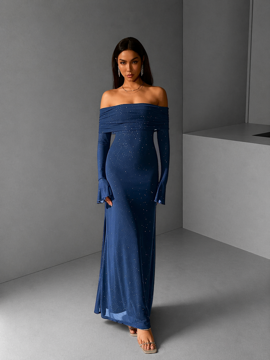 ANDREA™ - Women's Off-The-Shoulder Ruched Contrast Sequin Bodycon Dress