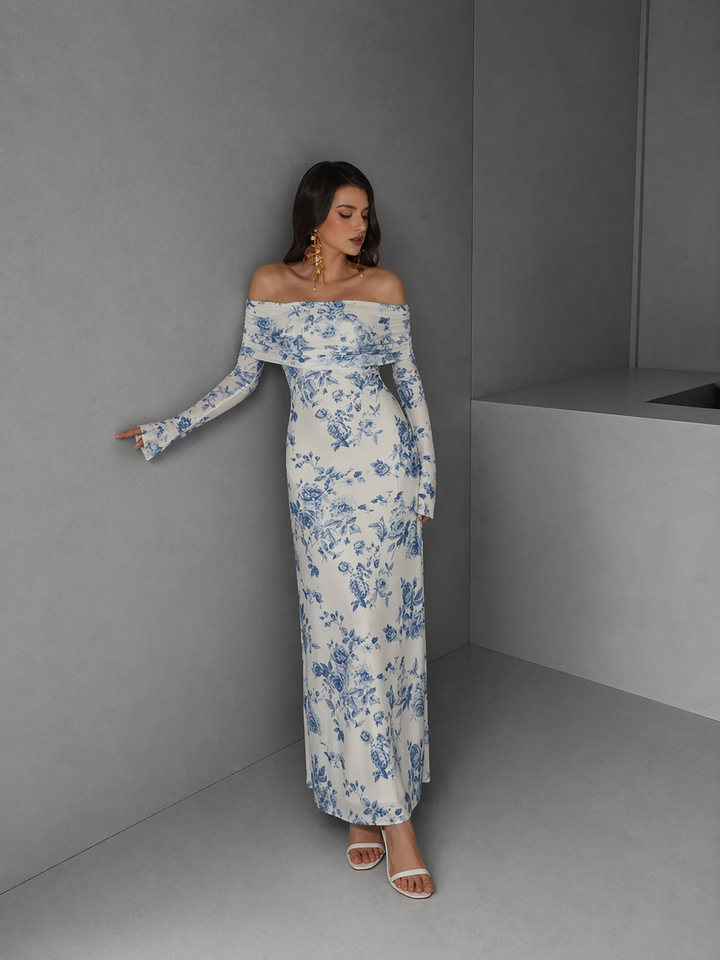 ANDREA™ - Women's Off-The-Shoulder Ruched Contrast Sequin Bodycon Dress