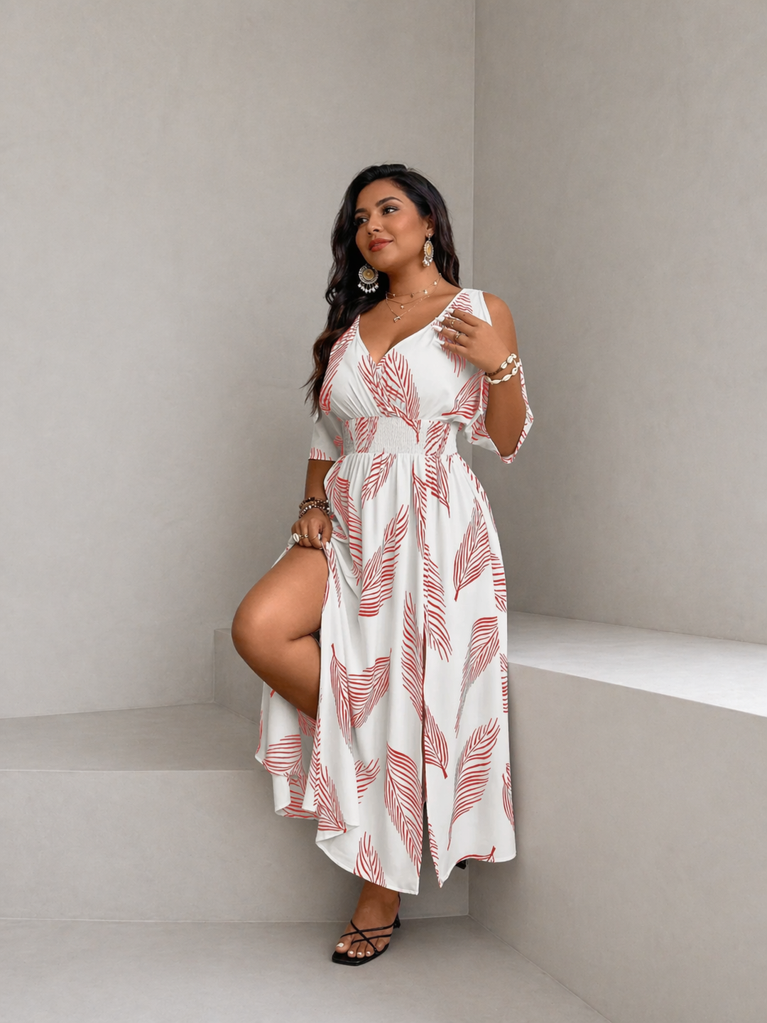 NADINE™ – Sultry V-Neck Printed Maxi Dress