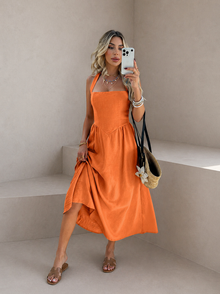 MYRNA™ - Vintage Summer Sleeveless Halter Neck A Line Maxi Dress