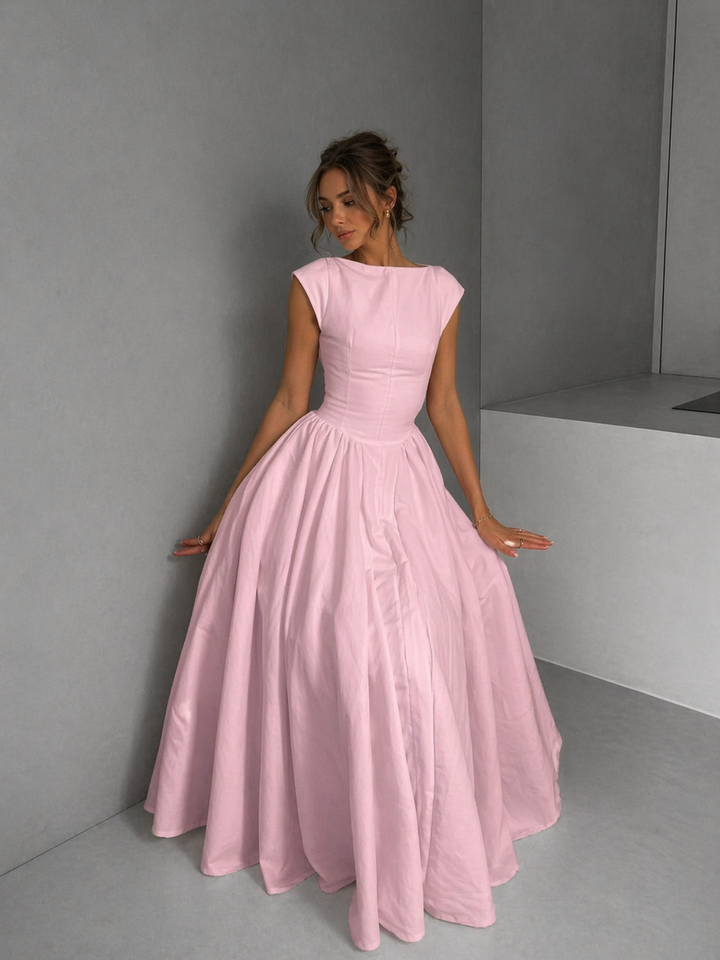 CLARISSA™ – Chic Bardot Backless Maxi Dress