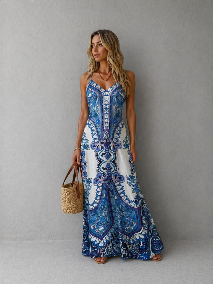 OTTILIE™ – Boho Floral Print Sleeveless Dress