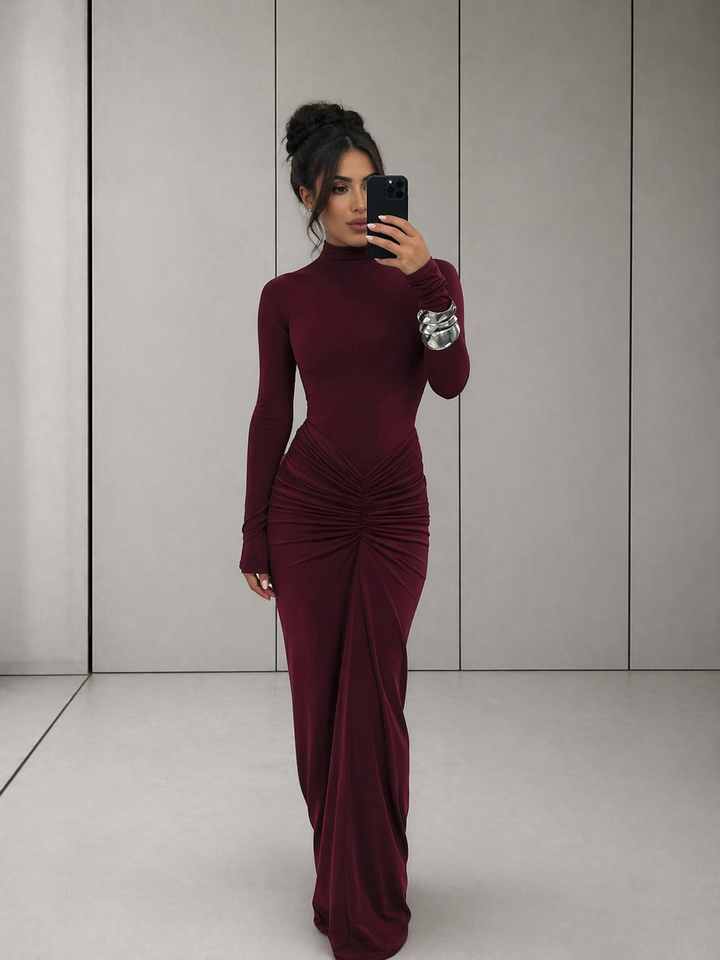 BETTY™ - Classy Ruched Long Sleeve Mock Bodycon Maxi Dress