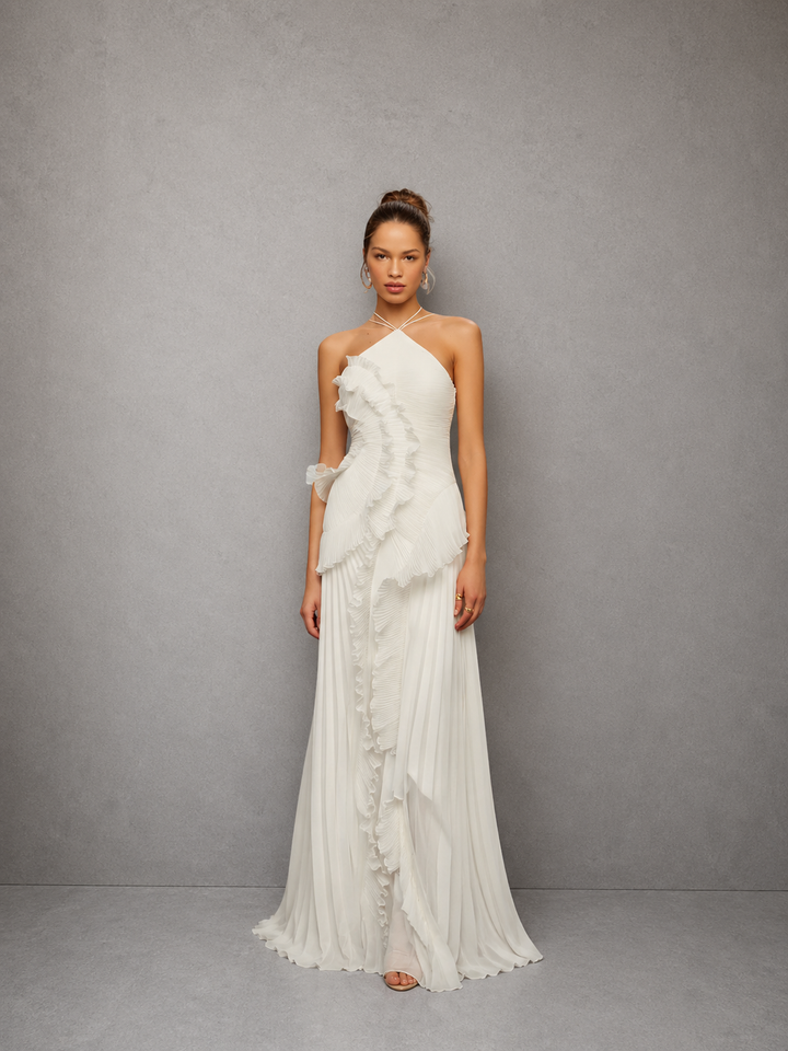 QUINTESSA™ - Elegant Halter Neck Lotus Summer Maxi Dress