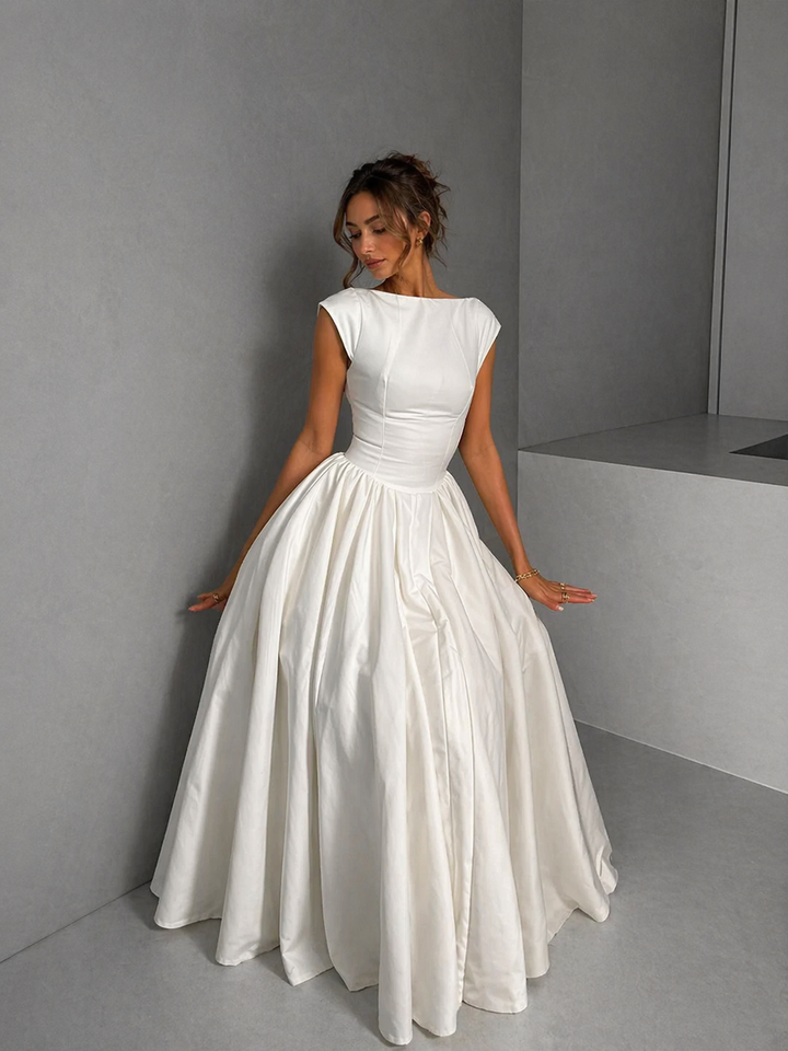 CLARISSA™ – Chic Bardot Backless Maxi Dress