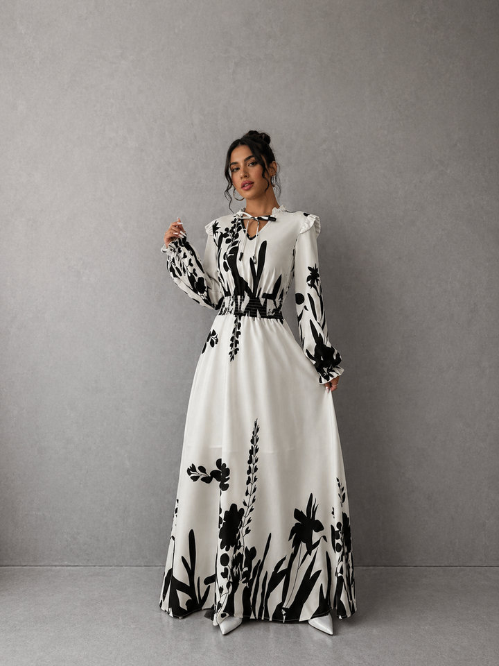 MOREN™ - Elegant Long Sleeve Floral Print A-Line Dress